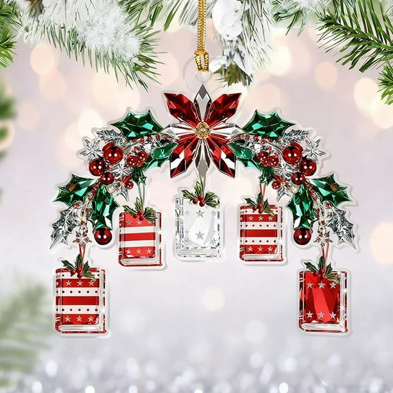 FastXmas Christmas Acrylic Ornament,4 Inch 2D Hanging Decoration, Star, Garland, Pine-Tree, Heart Shape Hanging Decoration,Acrylic Pendant Ornament for Christmas Tree,Home,Car, Bedroom Decor