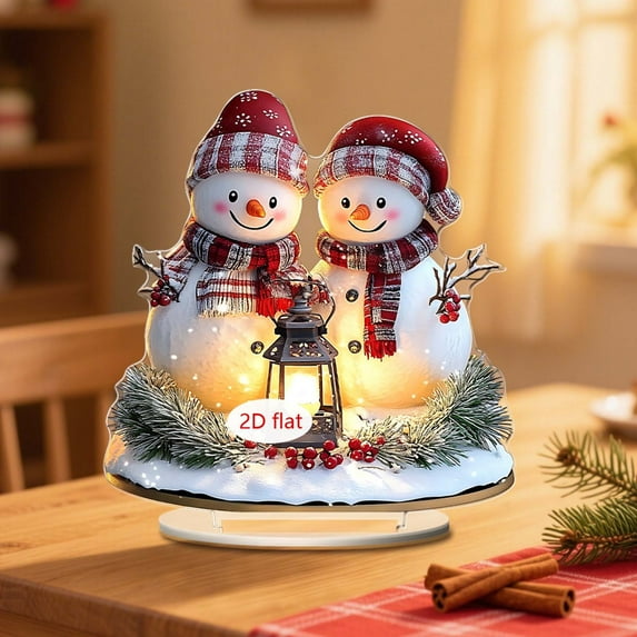 FastXmas Christmas Acrylic Snowmen Figurines Tabletop Decoration,2D Snowman Candle with Reindeer Pattern Christmas Desktop Ornament for Xmas Holiday Winter Festive Home Party Ornament(7.2 x 7.8 In)