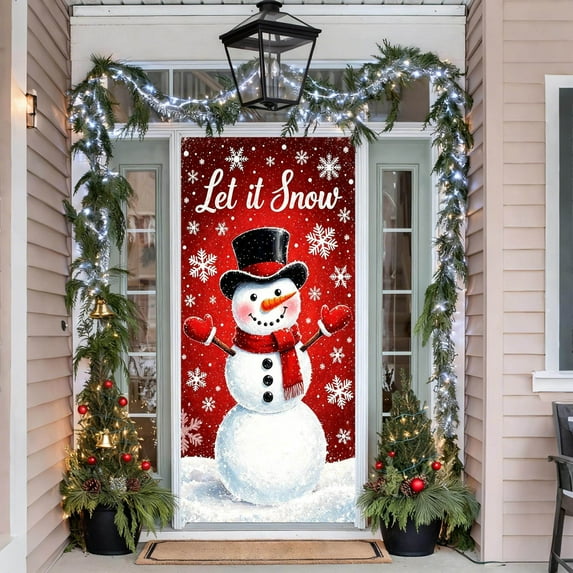 FastXmas Christmas Door Cover Decoration - Pine Tree & Snowman Backdrop 2.95 x 5.9 Inch Christmas Hanging Door Cover Funny Snowman Banner for Christmas Party, New Year Photo Booth, and Holiday Decor