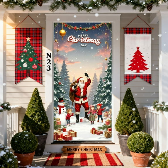 FastXmas Christmas Door Cover Decorations,35 x 72" Front Door Cover Pendant Ornaments, Removable Christmas Style Door Covers Decoration for Indoor Outdoor Home Farmhouse Enhance Holiday Atmosphere