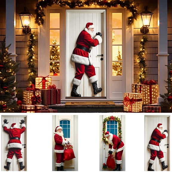FastXmas Christmas Door Covers Curtain Decoration,Funny Santa Pattern Door Covers Ornament,2026 Year Christmas Nylon,Spandex Door Case Ornament Set for Winter,Door,Home Decoration(5.9x2.9 Ft)