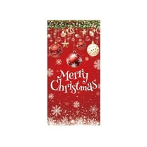 FastXmas Christmas Door Covers Ornament 2.95*5.9 Ft Red Merry Christmas Door Covers Washable Elastic Fabric Balls with Snowflakes Pattern Christmas Door Covers for Front Door Cover Festive Party Home