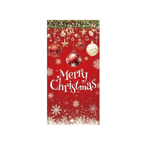 FastXmas Christmas Door Covers Ornament 2.95*5.9 Ft Red Merry Christmas Door Covers Washable Elastic Fabric Balls with Snowflakes Pattern Christmas Door Covers for Front Door Cover Festive Party Home