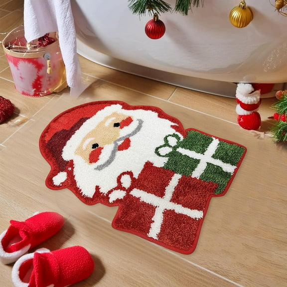 FastXmas Christmas Door Mat Cute Santa with Pine-Tree Gift Box Xmas Welcome Decor Door Mat 1.3 x 1.97 Feet Christmas Winter Xmas Door Mats Decorations for Front Door Porch Outdoor Entrance Entryway