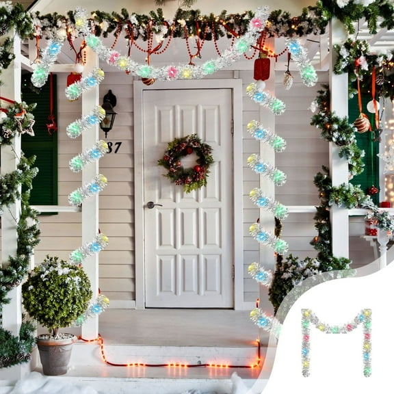 FastXmas Christmas Encrypted Garland Decoration 16.4Ft Garland and String LED Light Christmas Tree Ornament Green Red Gold Xmas Wreath with String Light Xmas Decor for Fireplace Xmas Tree Fireplace