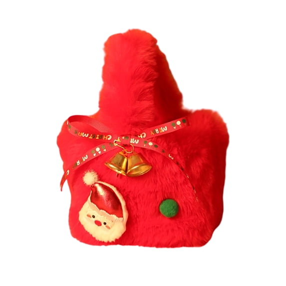 FastXmas Christmas Gift Bag Set,5.5x5.5 Inches Christmas Packaging Gift Bag,Christmas Gift Bag Inclued 1x Gift Gag 1x Ribbon 2x Bell 1x Gourd Needle 1x Brooch 1x Fur Ball,Candy Bag for Party,Holiday