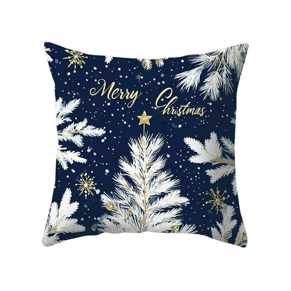 FastXmas Christmas Pillow Covers 17.7 x17.7 Inch,Blue and White Christmas Scene Pattern,Xmas Blue PineTrees Snowflakes Snowman Decorative Pillow Cases Square Cushion Cover for Sofa Couch Home Decor