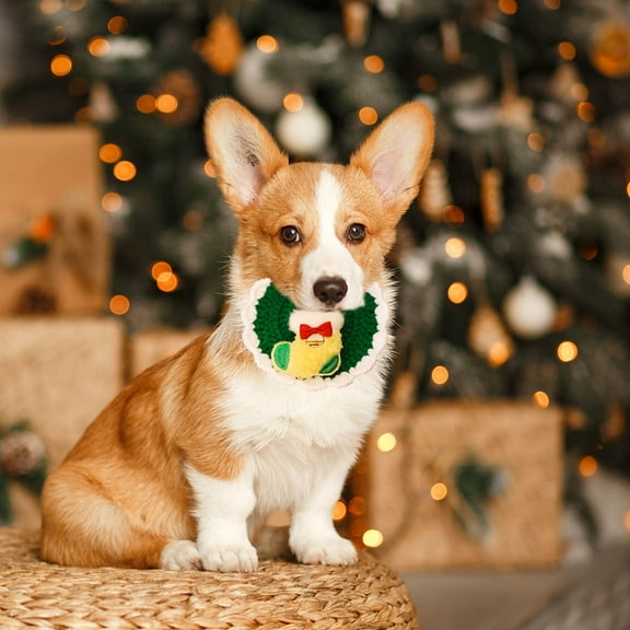 FastXmas Christmas Small Dog Cat Bandanas or Bib Neck Ornaments,Christmas Knited Pet Bib,Durable Adjustable Polyester Fabric Dog Cat Scarfs Bandana for Christmas Dog Cat Pet Decoration(5.9in)