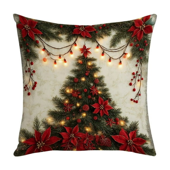 FastXmas Christmas Throw Pillow Cover,Christmas Theme Cushion Cover,Santa,Reindeer,Cottage Pattern Pillow Case Decor,Xmas cotton Pillow Covers for Throw Pillow,Sofa Couch Home Decor 17.7x17.7"