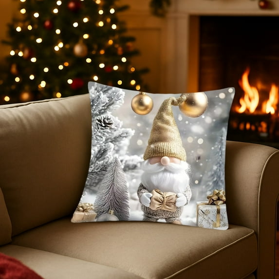 FastXmas Christmas Throw Pillow Covers Decoration,17.7 x 17. 7 In Christmas Santa,Reindeer,Castle Printing Couch Pillow Cases, Linen Pillow Square Cushion Cover Ornament for Sofa, Couch, Bed and Car