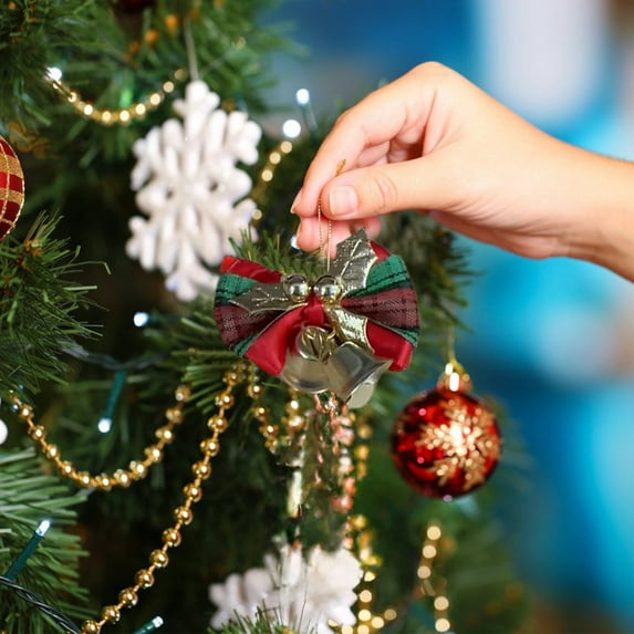 FastXmas Christmas Tree Bow Decoration,1.5*2.36 Inches Xmas Bows Decorations with Bells and Buffalo Plaid Christmas Mini Hanging Bows Ornaments for Door Christmas Tree Wedding Party Holiday Decor