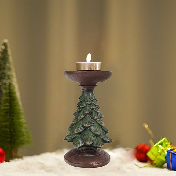 FastXmas Christmas Tree Candlestick Holder, Christmas Decorations 10.8" Resin Pine Tree Shape Candle Holder, Vintage Farmhouse Decorative Tealight Candle Stand Table Centerpiece for Holiday Wedding