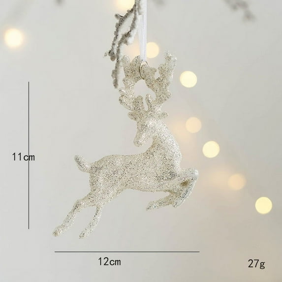 FastXmas Christmas Tree Hanging Decorations,3.15*5.9 Inches Reindeer Christmas Decorations, White Glitter Plastic Deer Pendants Ornaments for Home Party Xmas Tree Holiday Garden Desk Decorations