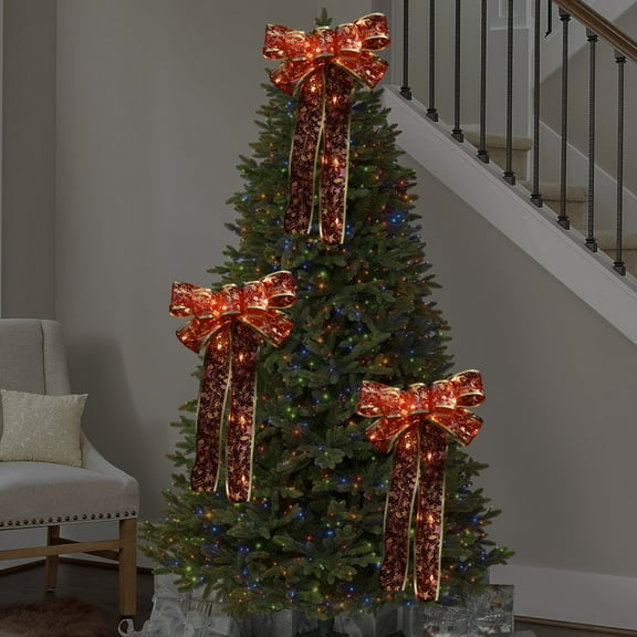 FastXmas Christmas Tree Pre-Lit Clear Bow Hanging Decoration,Extra Large Bow with LED String Light Ornament,Lighted Clear Bow Decoration for Christmas Tree,Wreath,Garland,Stairs,Wedding Decor 9x17 In
