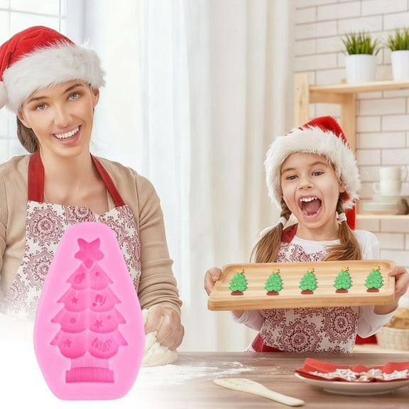 FastXmas Christmas Tree Silicone Mold, 1.6 x 2.5" Christmas Chocolate Cake Molds,Non-Stick Pine Tree Candy Baking Fondant Molds Xmas Silicone Trays Pan Mold Handmade Chocolate Molds for Kitchen(Pink)