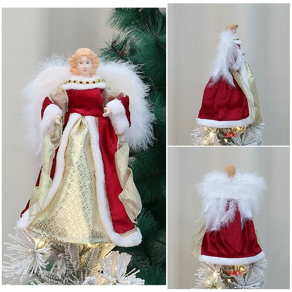 FastXmas Christmas Tree Toppers Christmas Decorations Angel in Luxury Gold Lace Dress, Christmas Treetop Ornaments Winged Fairy Goddess Figurine Holiday Ornament