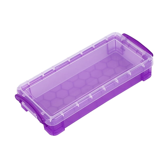 FastXmas Clear Pencil Box, Large Capacity Plastic Pencil Case with Latching Lids, Stackable Pen Container Transparent Stationery Storage Box Office Supplies Organizer, Purple