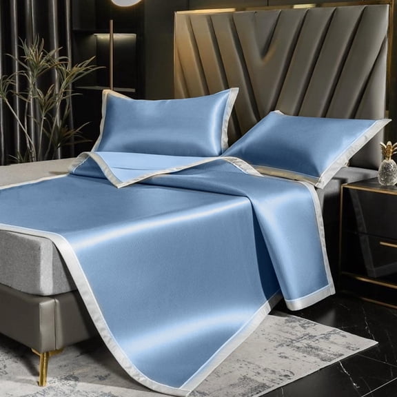 FastXmas Cooling Sleeping Mat, 35"x79" Ice Silk & Rattan Sleeping Pad with Pillowcase, Soft Breathable Foldable Mattress Topper Pad Non-Slip Summer Bedding Mat Machine Washable for Hot Sleepers