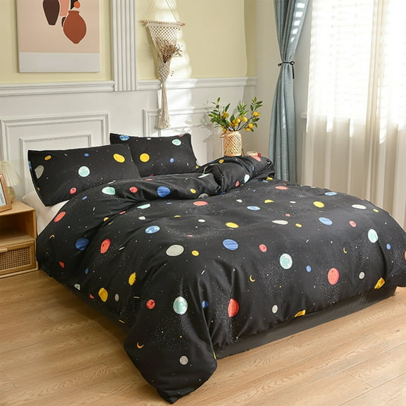 FastXmas Cotton Duvet Cover, Twin Size Solar System Washed Microfiber Duvet Cover with Ties and Zipper Closure, Cozy Breathable Skin-Friendly Quilt Cover Students Home Bedding for All Season(59"x79")