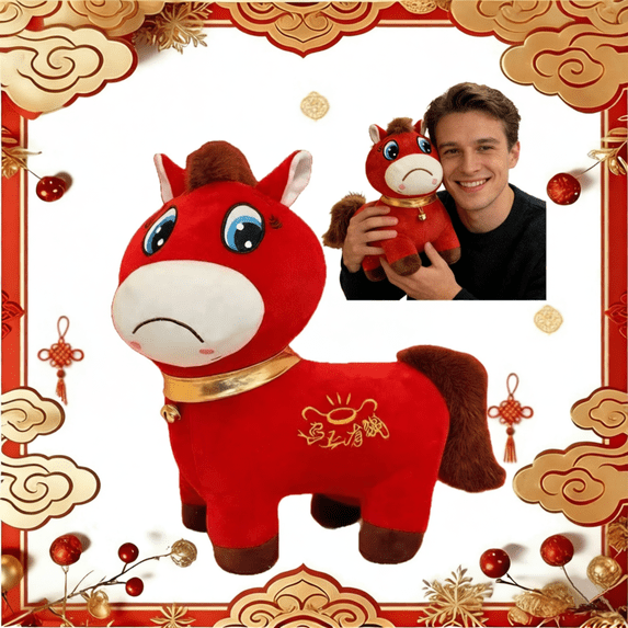 FastXmas Crying Red Horse Plush Doll, Zodiac Horse Plushies, 7.8in Chinese New Year Decorations, Mascot Dolls for Home Office Tabletop Spring Festival Gifts–1PC