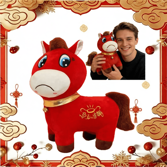 FastXmas Crying Red Horse Plush Doll, Zodiac Horse Plushies, 7.8in Chinese New Year Decorations, Mascot Dolls for Home Office Tabletop Spring Festival Gifts–1PC