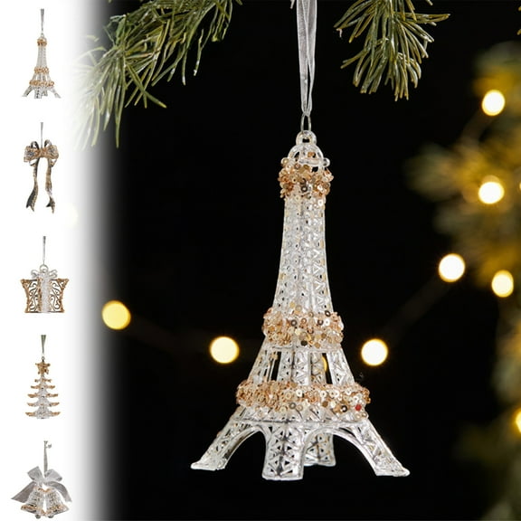 FastXmas Crystal Sequin Christmas Tree Ornaments Clear Bow Hanging Decorations Ornaments for Xmas Tree Winter Holiday Wedding Home Decor