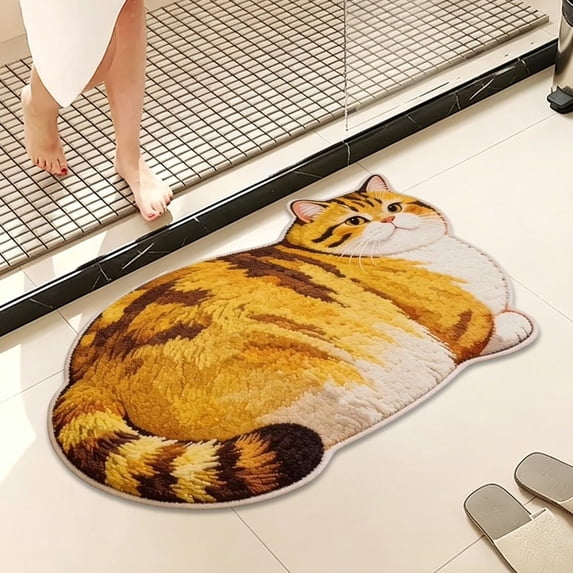 FastXmas Cute Cat Rug, Bath Mat, Cat Bathroom Decor for Home, Cute Small Bath Mat Indoor Gifts 16×24 Inch, Non Slip Strong Absorbent Soft Washable Animal Bathroom Rug for Door, Shower Room