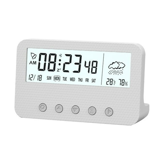 FastXmas Digital Alarm Clock, Electronic Table Clock with Temperature Humidity and Date, Battery Operated Timing Function 12/24H Switching Desktop Alarm Clock with LED Backlight for Bedroom Office