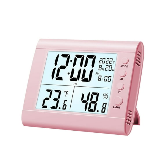 FastXmas Digital Alarm Clock, Electronic Table Clock with Temperature Humidity and Date, Battery Operated Wall Mounted/Desktop Large LCD Display Alarm Clock with Night Light for Bedroom Office