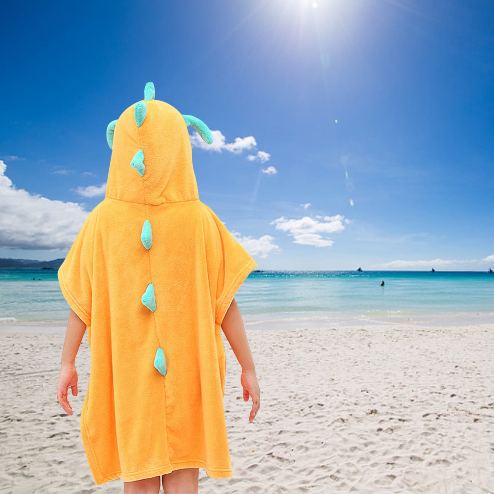FastXmas Dinosaur Hooded Beach Towel for Kids 12 x24 Coral Velvet Cute Design Bath Towels with Front Pocket Soft Skin Friendly Absorbent Toddler