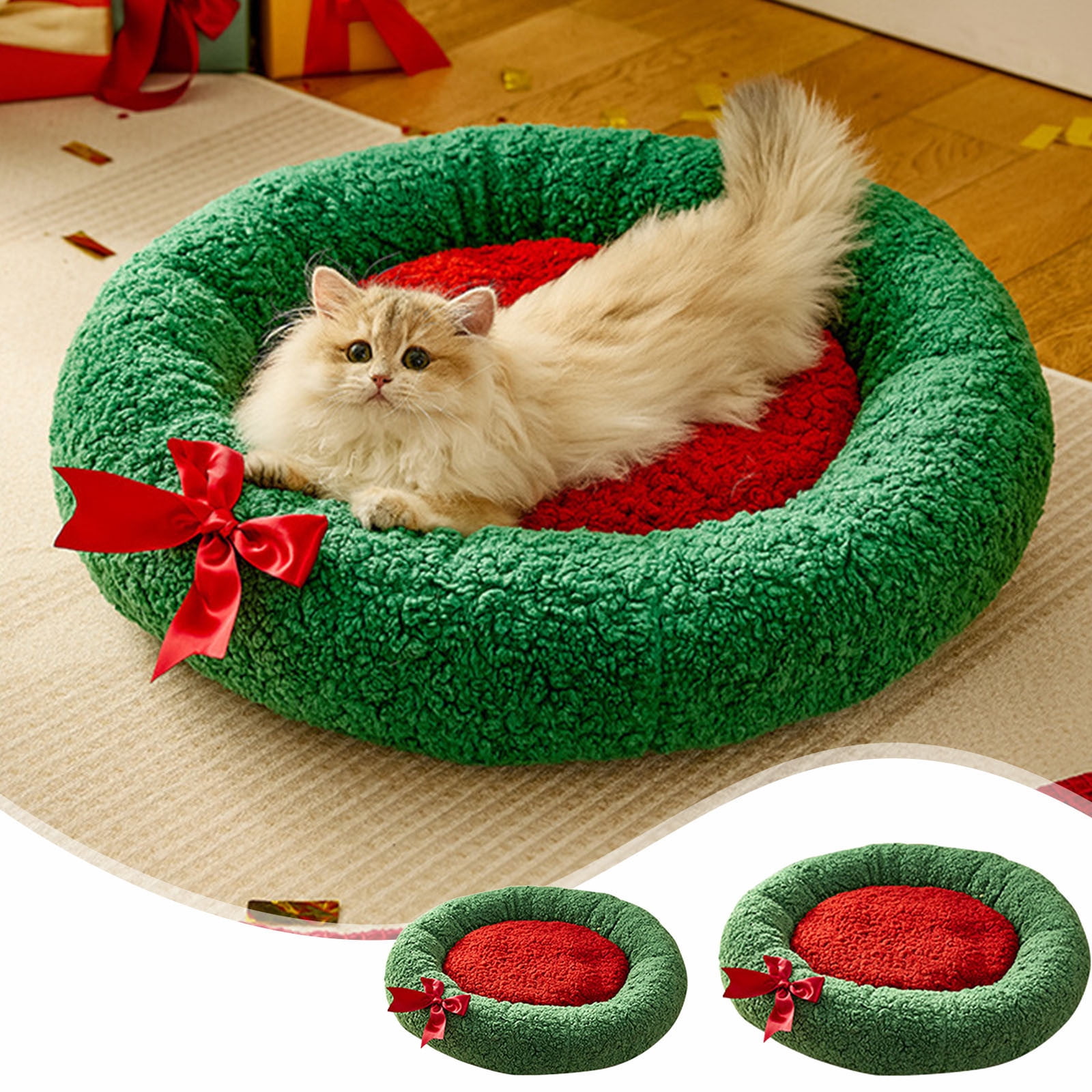 FastXmas Dogs Cats Velvet Bed House,Cosy and Soft Pets Round or Cottage Shape Dogs Cats Beds, Warm Non-Slip and Washable Pets Bed for Indoor Outdoor Foldable Soft Bed Warm Cats(S 15.7x15.7 In)