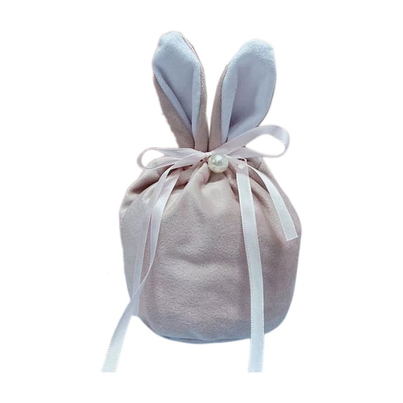 FastXmas Easter Bunny Gift Bags,Big Rabbit Ear Velvet Bags with Drawstrings Bunny Gift Pouches Party Favors for Boys and Girls Basket Party Supplies Candy Treat(1Pc 5.1"x5.5")