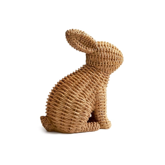 FastXmas Easter Bunny Resin Decorations, Rattan-Look Realistic Bunny Rabbit Figurines for Home Tabletop Spring Decor Vintage Table Ornaments for Car Office(6.3*6.3 Inch)