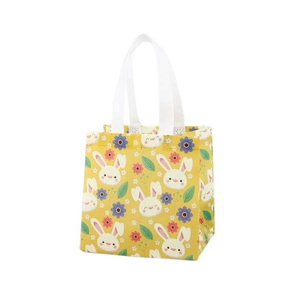 FastXmas Easter Gift Bags with Tonge,Spring Non Woven Handbag, 8*8 in Bunny Pattern Gift Bags, Reusable Non Woven Shopping Gift Bag for Shopping Gift Warpping