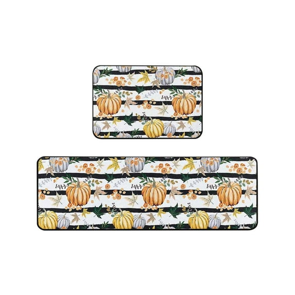 FastXmas Fall Pumpkin Kitchen Rugs Set of 2, Cute Pumpkin Pattern Kitchen Floor Mat, Non-Slip Quick Dry Absorbent Kitchen Carpet Farmhouse Thanksgiving Harvest Decorative Rugs(15.7"x24" & 15.7"x48")