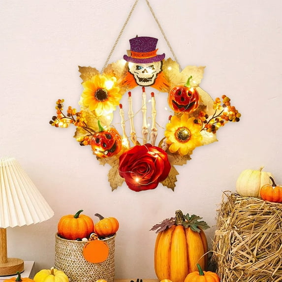 FastXmas Fall Wreaths for Front Door Fall Pumpkin Wreath ThanksGiving Maple Leaves Berries Autumn Front Door Wreath Harvest Wreath Fall Decorations for Home Outdoor Indoor Thanksgiving Halloween