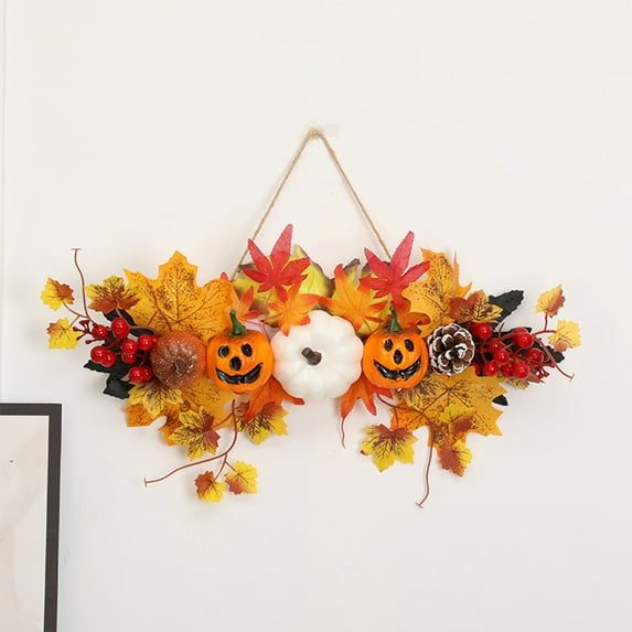 FastXmas Fall Wreaths for Front Door Fall Pumpkin Wreath ThanksGiving Maple Leaves Berries Autumn Front Door Wreath Harvest Wreath Fall Decorations for Home Outdoor Indoor Thanksgiving Halloween