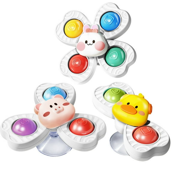 FastXmas Fidget Toys 3-Piece Suction Cup Spinner Toys for 1-3 Year Old Boys & Girls - Spinning Sensory Toys for Toddlers - Baby Bath Toy for Kids Ages 1-3