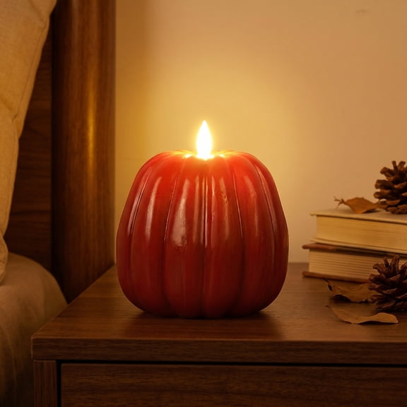 FastXmas Flameless Pumpkin Candle Light - Fall Home Decor Indoor, LED Light Up Pumpkins for Mantel Table Halloween Flameless Candle Thanksgiving Fall Decoration, Autumn Farmhouse Decor(4.9"x5.5")