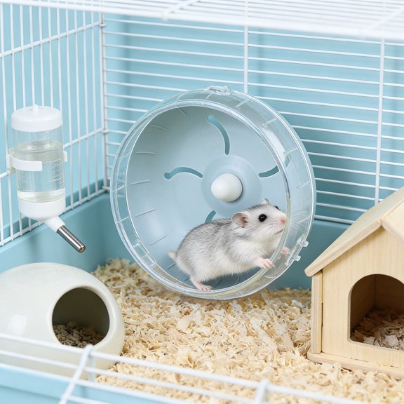 FastXmas Hamster Wheel, 6.7 inch Silent Hamster Exercise Running Wheel with Stand,Pet Small Animals Exercise Running Toys,Quiet Spinner for Guinea Pigs, Sugar Gliders, Gerbils Use (Light Blue)