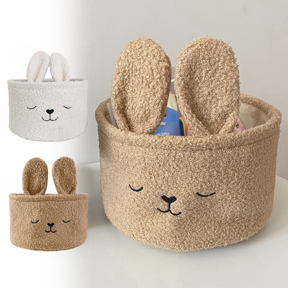 FastXmas Happy Easter Bunny Basket for Girls and Boys, Long Ears Bags, Large Capacity Easter Gift Snacks Basket, Cute Rabbit Bags for Easter Gift Storage(9.8*5.9 Inch)