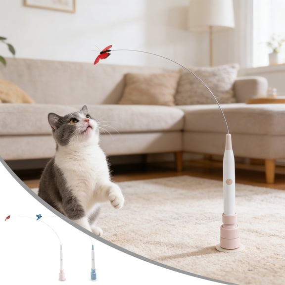FastXmas Interactive Automatic Cat Teaser Wand Toy with Strong Suction Cup, Cats Toy Automatic Cats Teaser, Suitable for Home, Easy to Install，Play with Pet(2.4*6.3 Inch)