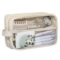 thumbnail image 1 of FastXmas Large Pencil Case, 3-Layer Pencil Case with Zipper - Large Capacity Makeup Cosmetic Bag with Compartments and Clear Window for Travel Office & College Suppiles(Pink), 1 of 5