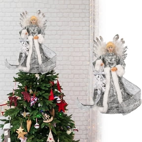 FastXmas Lighted Christmas Treetop, 13" Standing Angel Christmas Tree Topper or Table Top, White Lighted Angel Tree Topper -Christmas Tree Topper Decoration Ornament for Home