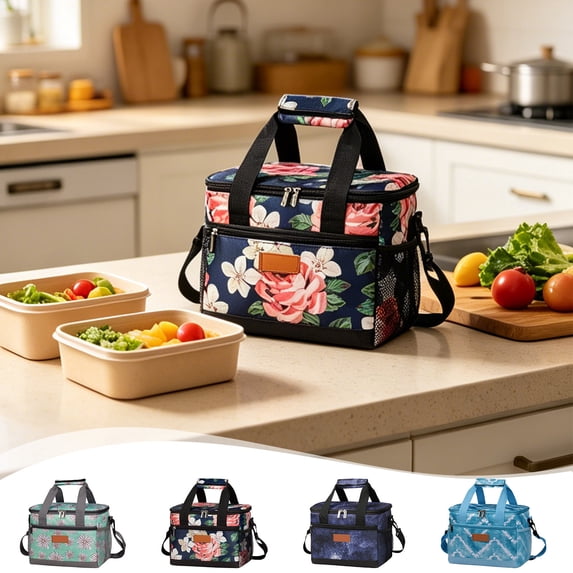 FastXmas Lunch Bag, Insulated Lunch Box, Soft Cooler Cooling Tote , Double Zipper and Handle Design Lunch Bag for Adult Men Women, Black(9.8"x6.3"x7.8")