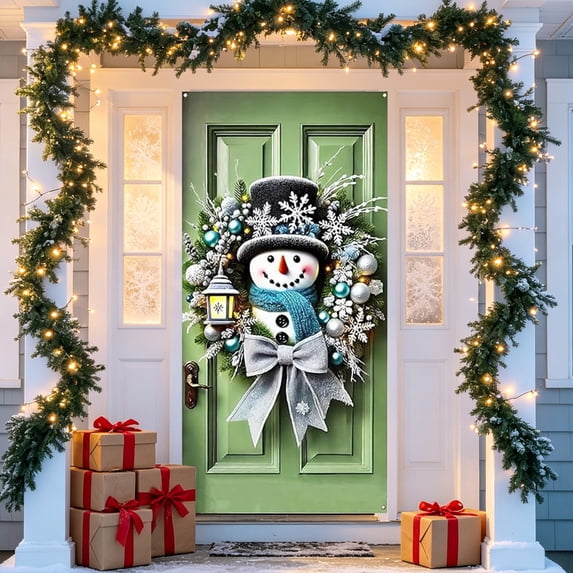 FastXmas Merry Christmas Door Cover Ornaments 2.95*5.91FT Christmas Pendant Door Curtain Christmas Wreath Cat and Santa Xmas Door Curtain Christmas Door Decoration for House Wall Door Party Supplies