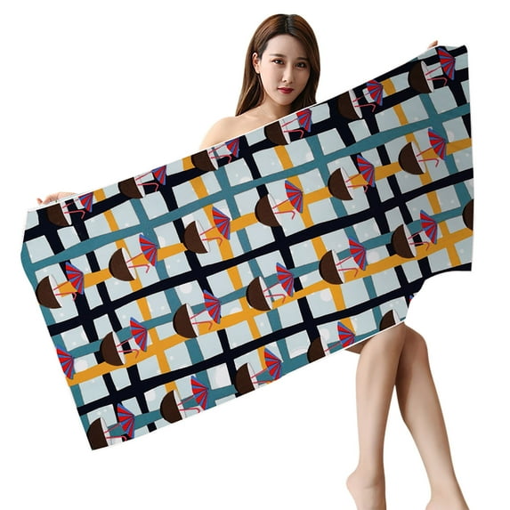 FastXmas Microfiber Beach Towel, Colorful Plaid Coconut Print Sand Free Beach Towel, Soft Lightweight Quick Dry Bath Towel Oversized Super Absorbent Swimming Pool Towel for Camping Vacation(30"x59")