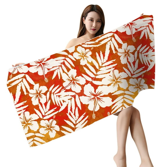 FastXmas Microfiber Beach Towel, Orange Floral Print Sand Free Beach Towel, Soft Lightweight Quick Dry Bath Towel Oversized Super Absorbent Swimming Pool Towel for Camping Vacation(30"x59")