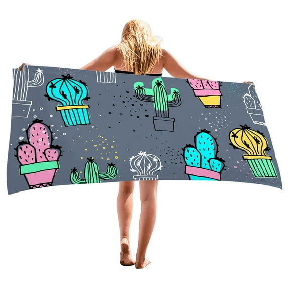FastXmas Microfiber Beach Towel, Oversized Colorful Cactus Pattern Sand-Free Beach Towel, Thin Lightweight Absorbent Quick Dry Pool Towels Soft Breathable Travel Bath Towel for Adults Kids(30"x59")