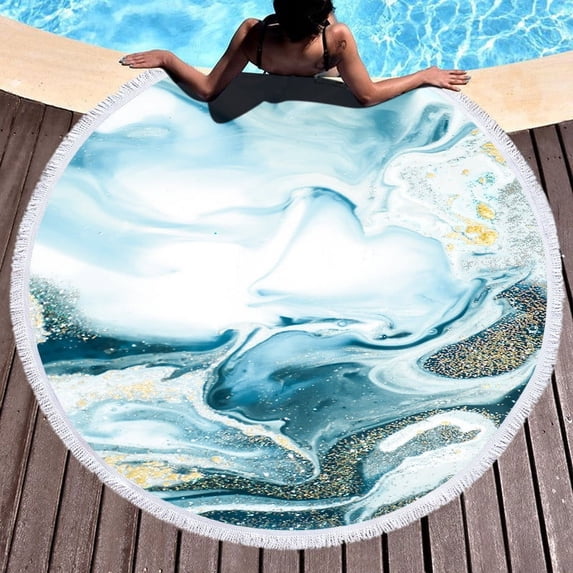 FastXmas Microfiber Round Beach Towel, 59" Quicksand Liquid Marble Print Beach Blanket with Tassels, Sand Free Lightweight Circle Bath Towels Quick Dry Water Absorbent Pool Towel Soft Picnic Mat
